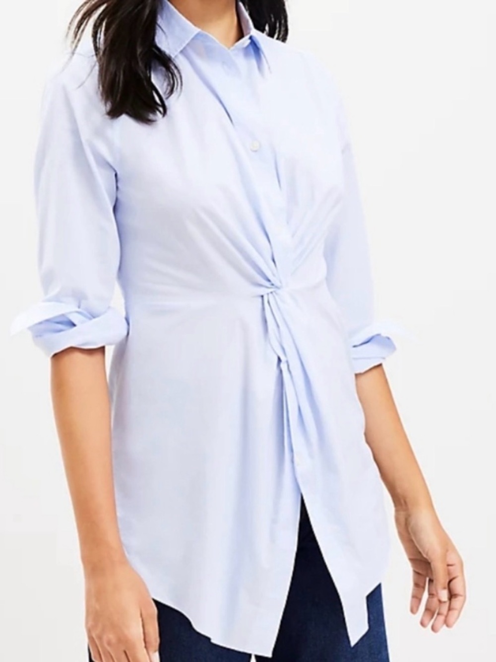 LOFT Pale Blue Twist-Front Button-Down Shirt